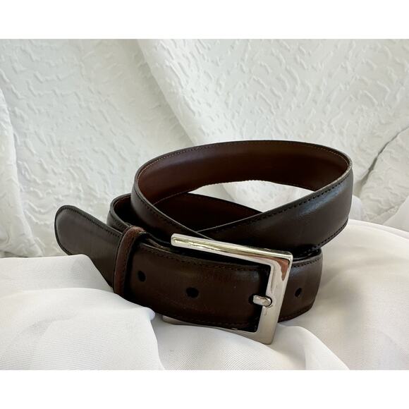 Saks Fifth Avenue Men’s 42 Brown Leather Dress Belt Aniline Kipskin Shoulder USA - Picture 1 of 8
